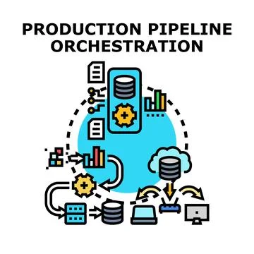 Production pipeline orchestration managing data flow automation Stock Illustration