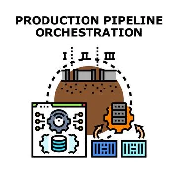 Production pipeline orchestration managing development workflow Stock Illustration