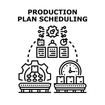 Production plan scheduling managing manufacturing process optimization Stock Illustration