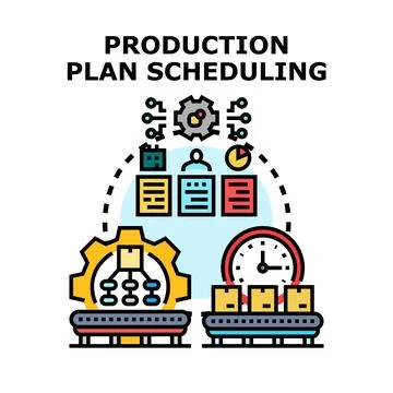 Production plan scheduling managing manufacturing process optimization Stock Illustration