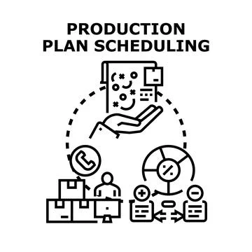 Production plan scheduling optimizing processes and management Illustrazione stock