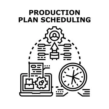 Production plan scheduling organizing business tasks process Stock Illustration