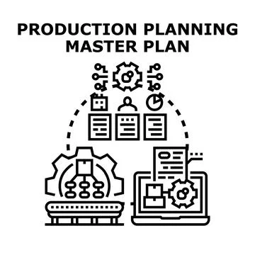 Production planning master plan developing business process strategy Stock Illustration