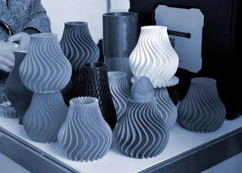 Production printed by 3d printer on table close-up. Stock Photos