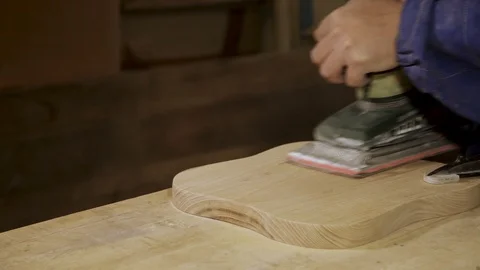 Production process and Polishing of cutting Board with electric machine Stock Footage 100815631