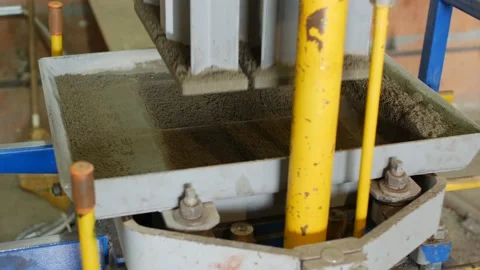Production process of concrete pavement in the form of brick. Seals sand-cement Stock Footage 95390668