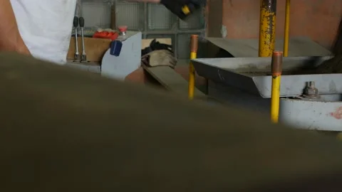 Production process of concrete sidewalk in the form of brick Stock Footage 95234855