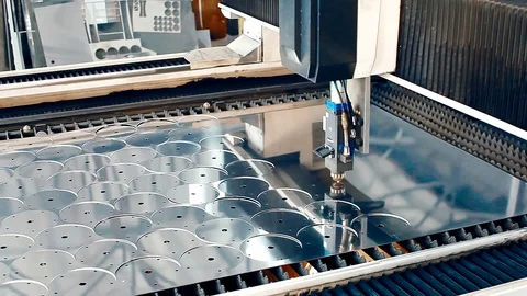 Production process, the machine draws smooth circles on the metal sheet Stock Footage 130148420