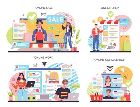 Production process online service or platform set. Entrepreneurship Stock Illustration