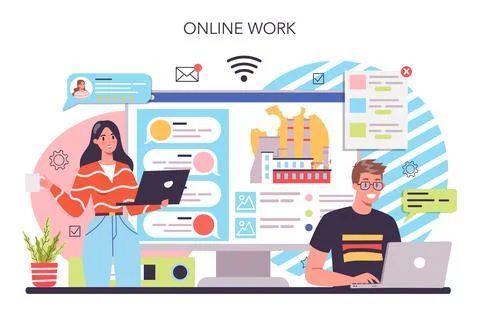 Production process online service or platform. Entrepreneurship 스톡 일러스트