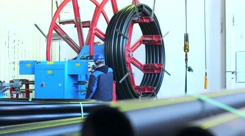 Production process of plastic pipes at the plant Stock Footage 62470716