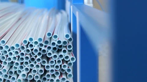 Production process of plastic pipes at the plant Stock Footage 62470723