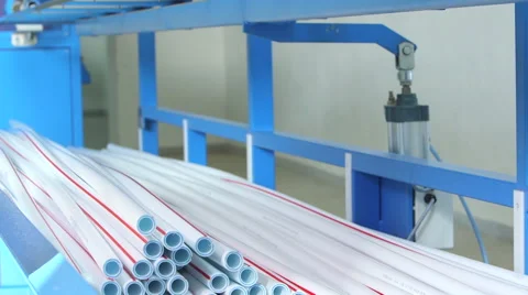 Production process of plastic pipes at the plant Stock Footage 62470750