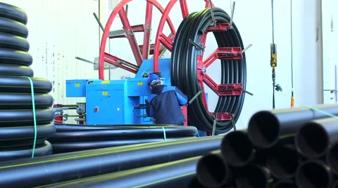 Production process of plastic pipes at the plant Stock Footage 62470758