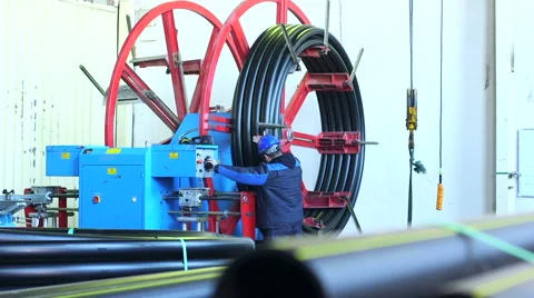 Production process of plastic pipes at the plant Stock Footage 62470769