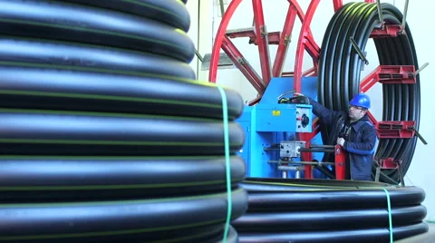 Production process of plastic pipes at the plant Stock Footage 62470792