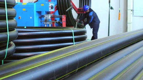 Production process of plastic pipes at the plant Stock Footage 62470833