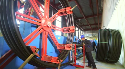 Production process of plastic pipes at the plant Stock Footage 62470845
