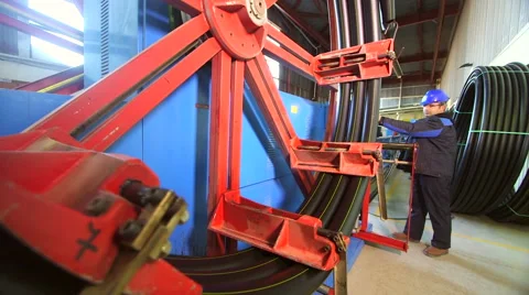 Production process of plastic pipes at the plant Stock Footage 62470896