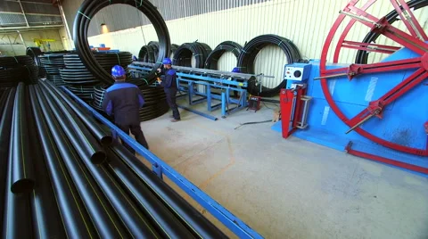 Production process of plastic pipes at the plant Stock Footage 62470941