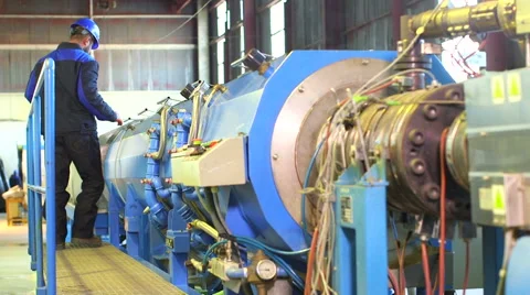 Production process of plastic pipes at the plant Stock Footage 62470984