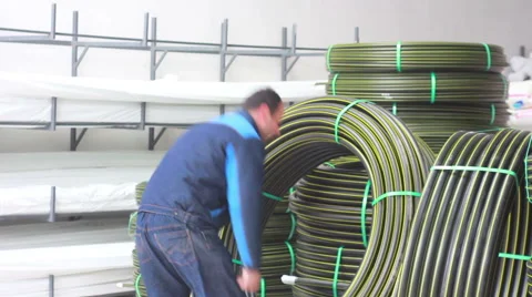 Production process of plastic pipes at the plant Stock Footage 62470988