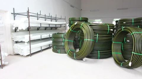 Production process of plastic pipes at the plant Stock Footage 62471077