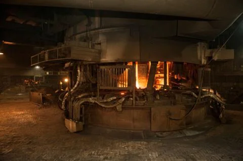 Production process in the steel mill. Arc furnace Stock Photos