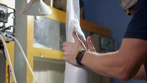 Production of a prosthetic leg. Creates part of the leg above the knee. Pours Stock Footage 120124481