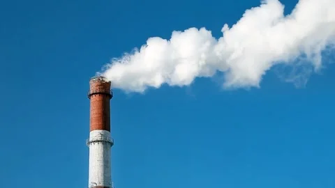 Production Red White Pipe with White Smoke. Concept Environmental Pollution Stock Footage 148419999
