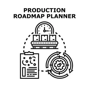 Production roadmap planner developing manufacturing process strategy Stock Illustration