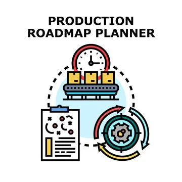 Production roadmap planner developing manufacturing process strategy Stock Illustration
