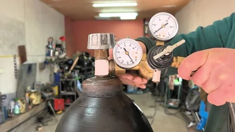 Production room. focus on gas cylinder. filled with carbon dioxide. installation Stock Footage 304236853