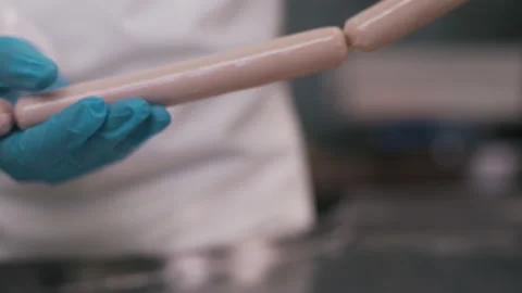 The production of sausages close-up Stock Footage 145689309