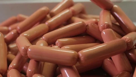 The production of sausages closeup Stock Footage 75243563