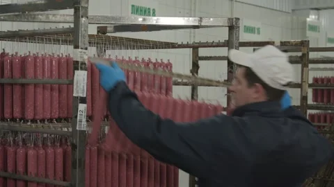 The production of sausages Video stock 130638794