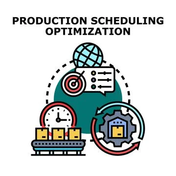 Production scheduling optimization and manufacturing process management Stock Illustration
