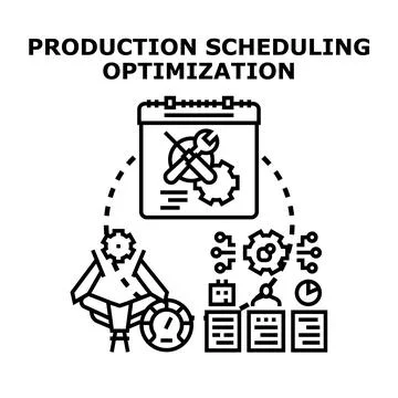 Production scheduling optimization strategy implementing business processes Ilustração Stock