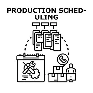 Production scheduling optimizing manufacturing operations process timing Stock Illustration