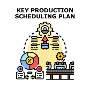 Production scheduling plan strategy developing efficient manufacturing proces Stock Illustration