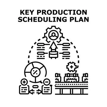 Production scheduling plan strategy developing efficient manufacturing proces Stock Illustration