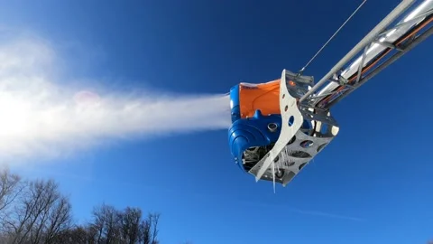 Production of snow with snow making machine Stock Footage 121070717