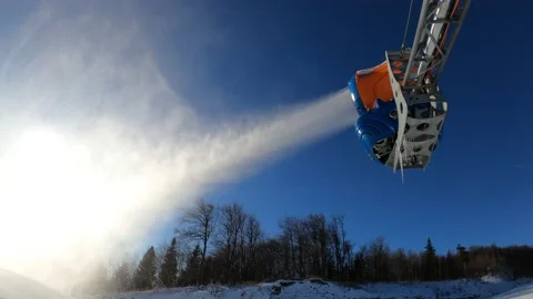 Production of snow with snow making machine Stock Footage 121071183