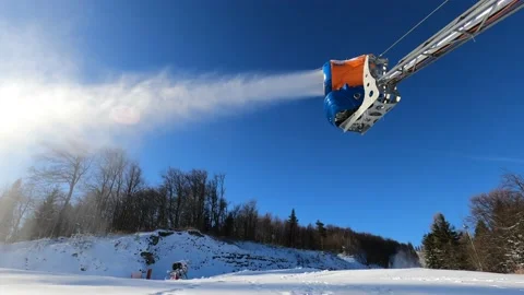 Production of snow with snow making machine Stock Footage 121071722