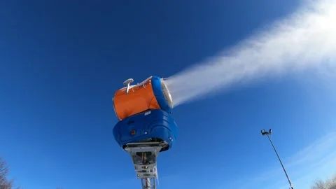 Production of snow with snow making machine at Jaworzyna Mountain Stock Footage 129045531