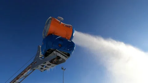 Production of snow with snow making machine at Jaworzyna Mountain Stock Footage 129047620