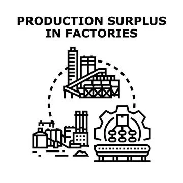 Production surplus creating factory storage and oversupply problems Stock Illustration