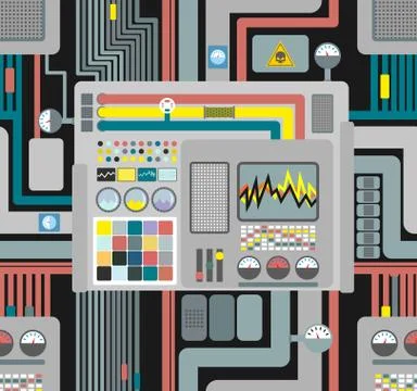Production system. Control Panel seamless pattern. Background of wires and se Stock Illustration