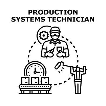 Production systems technician working on manufacturing processes Stock Illustration