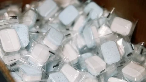 Production of tablets for dishwashers. 库存影片 204154758